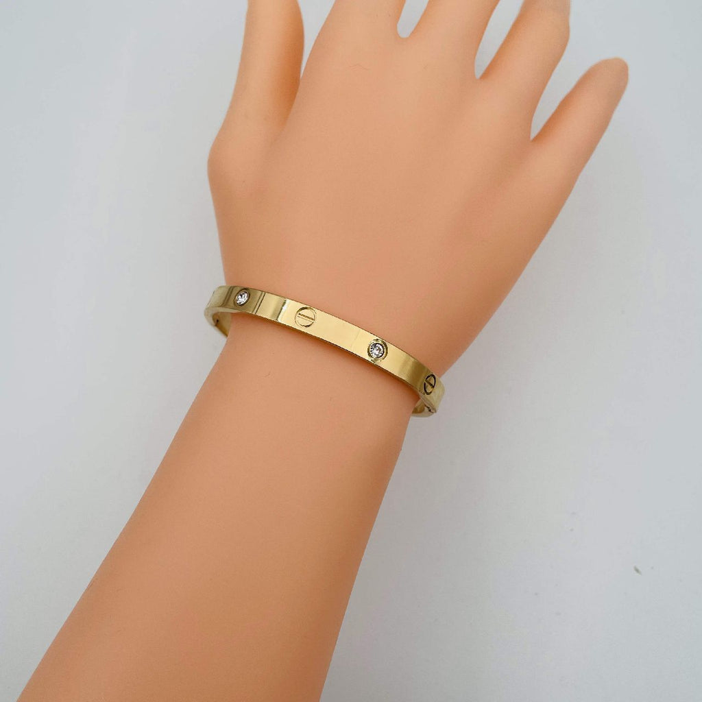 Screw Luxury Gold Cubic Zirconia Stainless Steel Cuff Kada Bangle Bulk