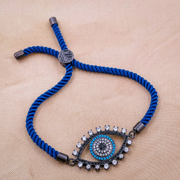 Evil Eye Copper Blue Black Cubic Zirconia Thread Slider Bracelet Bulk Main image