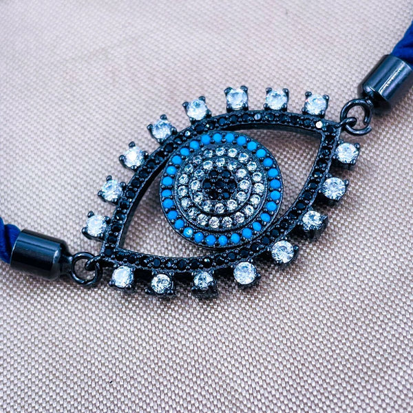 Evil Eye Copper Blue Black Cubic Zirconia Thread Slider Bracelet Bulk Secondary image