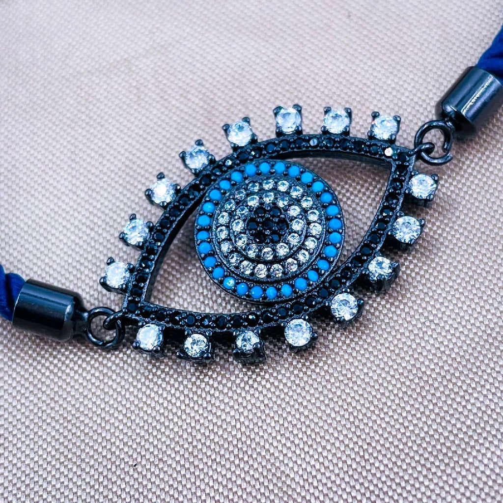 Evil Eye Copper Blue Black Cubic Zirconia Thread Slider Bracelet Bulk