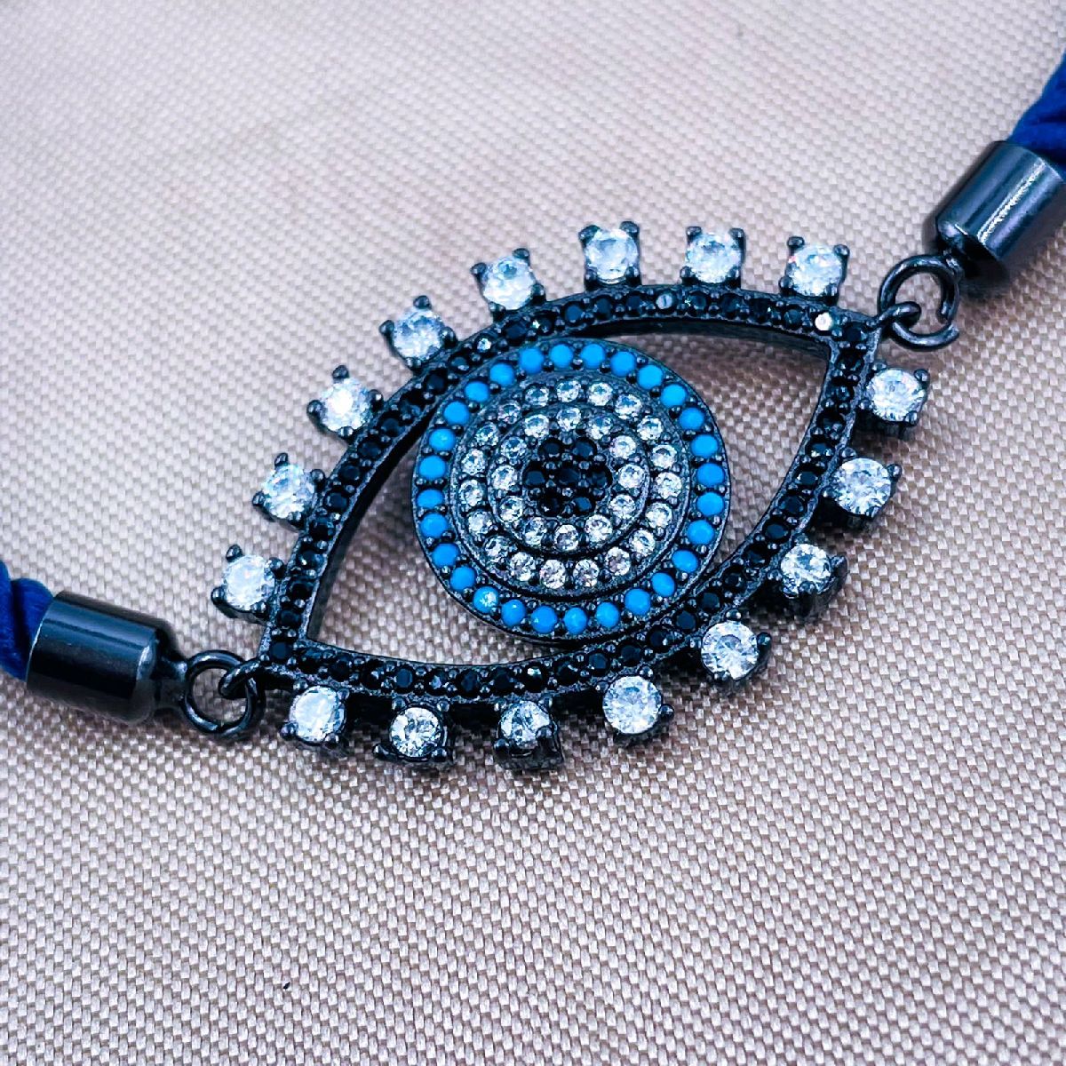Evil Eye Copper Blue Black Cubic Zirconia Thread Slider Bracelet Bulk