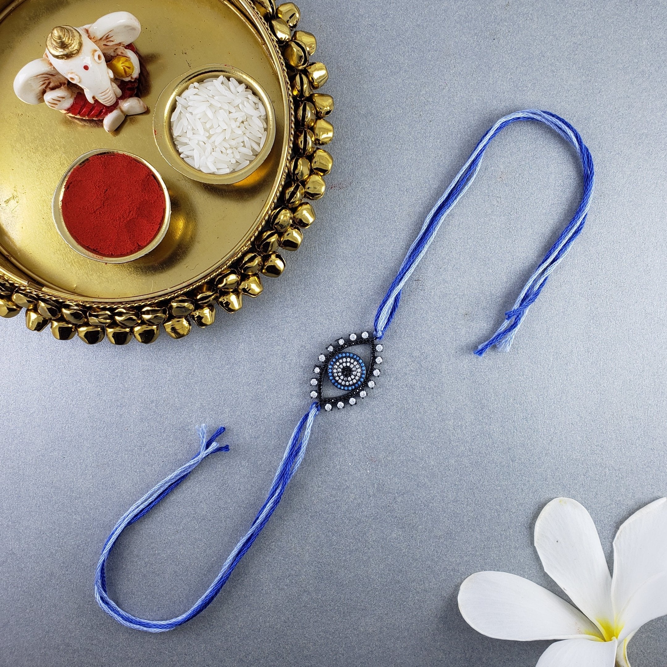 Evil Eye Black Cubic Zirconia Thread Rakhi For Men Bulk