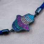 Rainbow Hamsa Copper Black Cubic Zirconia Thread Slider Bracelet Bulk
