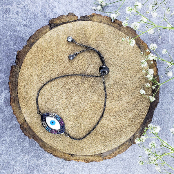 Evil Eye CZ Mother Of Pearl White Black Slider Bracelet Bulk Main image