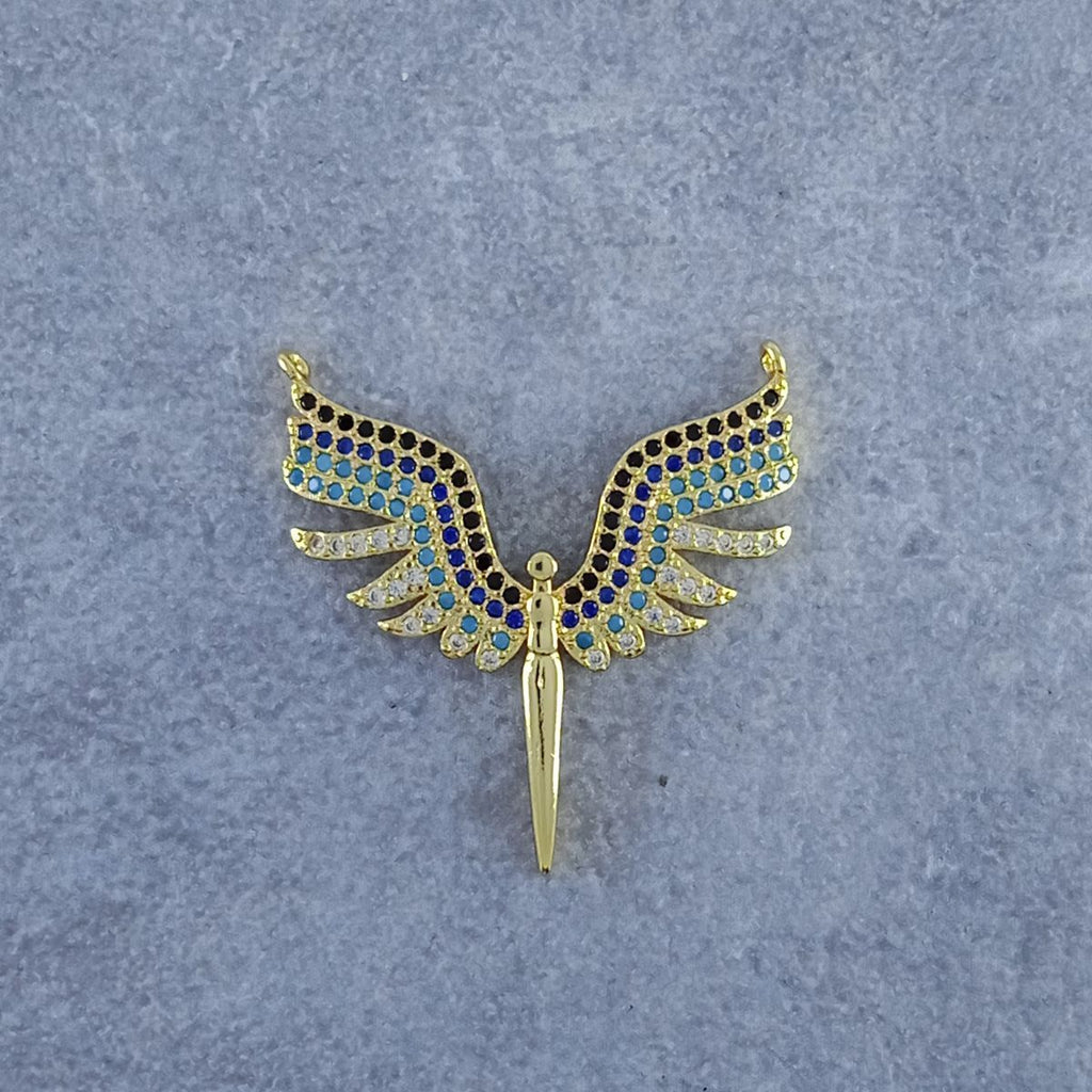 Angel Wing Gold Blue Black Baguette Copper Charm For Women Bulk