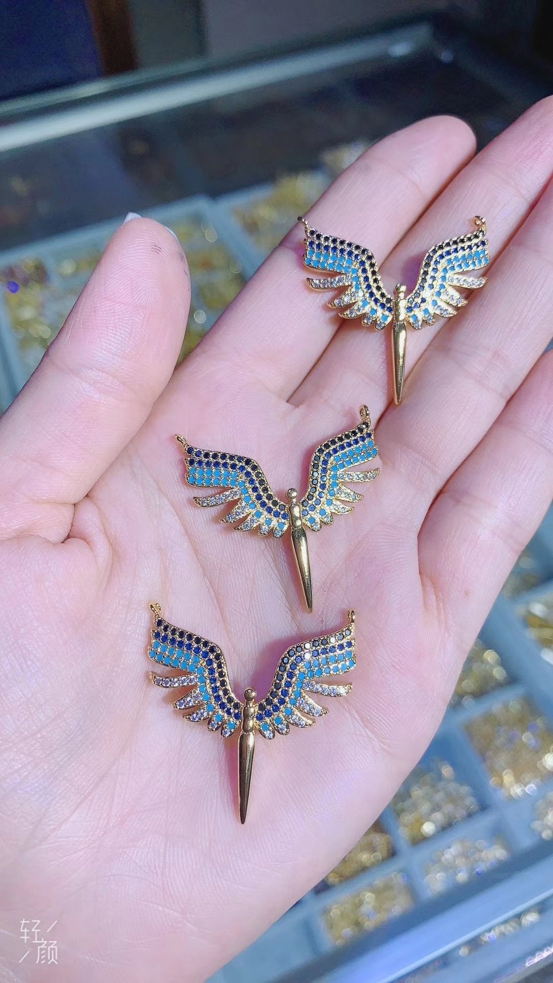 Angel Wing Gold Blue Black Baguette Copper Charm For Women Bulk