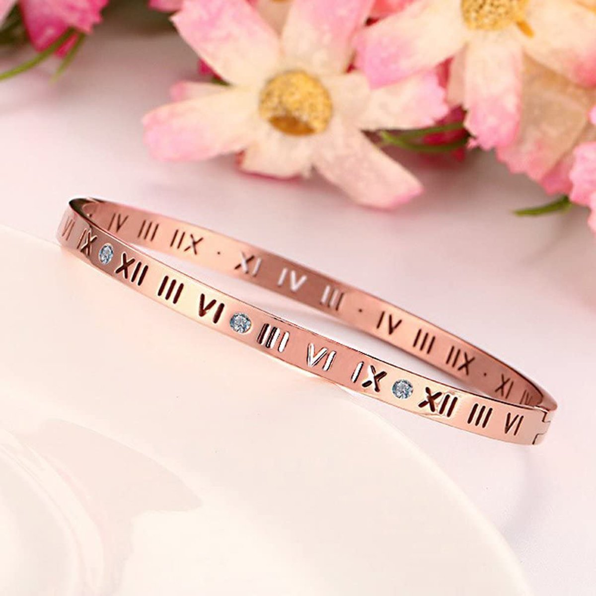 Roman Rose Gold Stainless Steel Openable Kada For Women Bulk