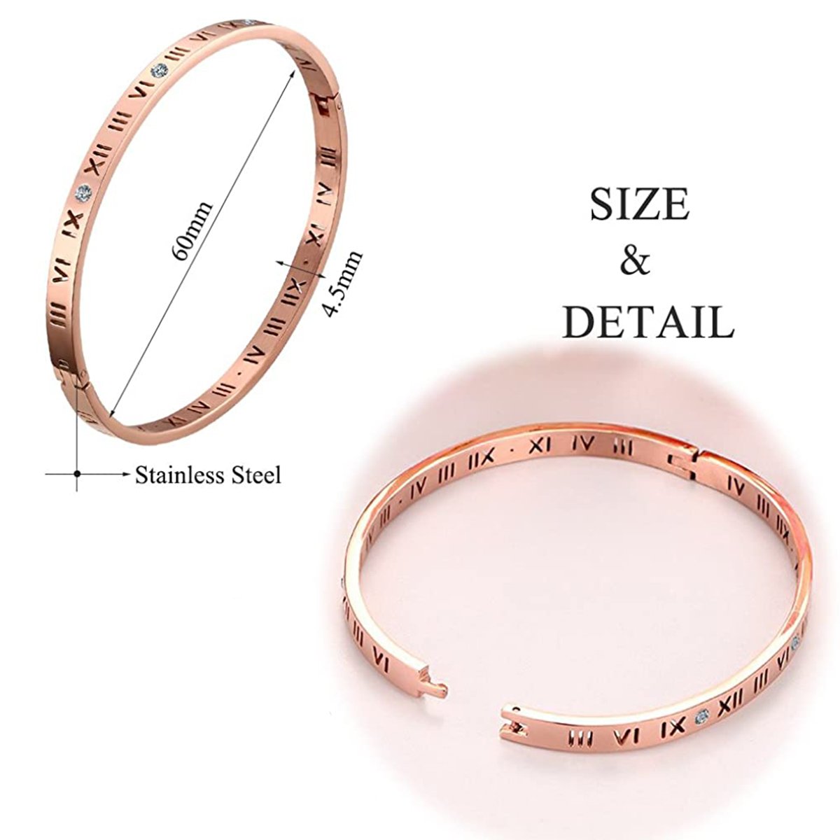 Roman Rose Gold Stainless Steel Openable Kada For Women Bulk