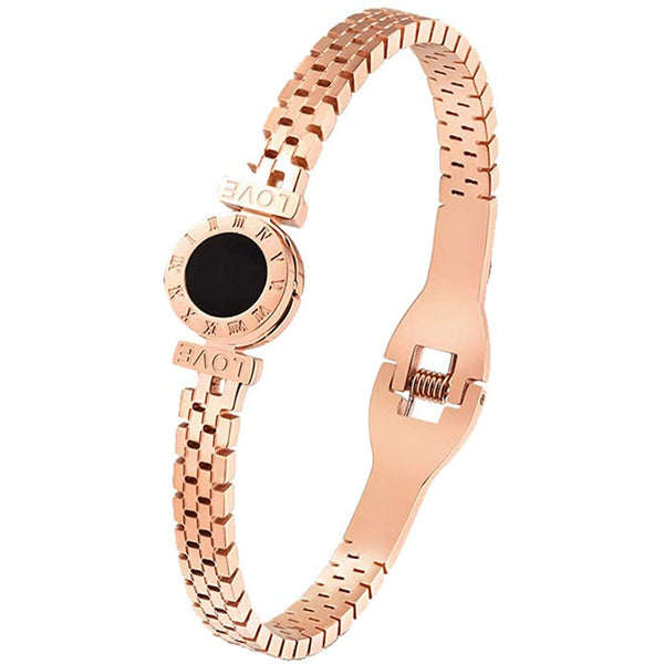 Roman Rose Gold Watch Stripe Stainless Steel Openable Kada Bracelet For Women Secondary image