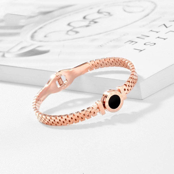 Roman Rose Gold Watch Stripe Stainless Steel Openable Kada Bracelet For Women Main image
