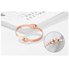 Roman Rose Gold Watch Stripe Stainless Steel Openable Kada Bracelet For Women