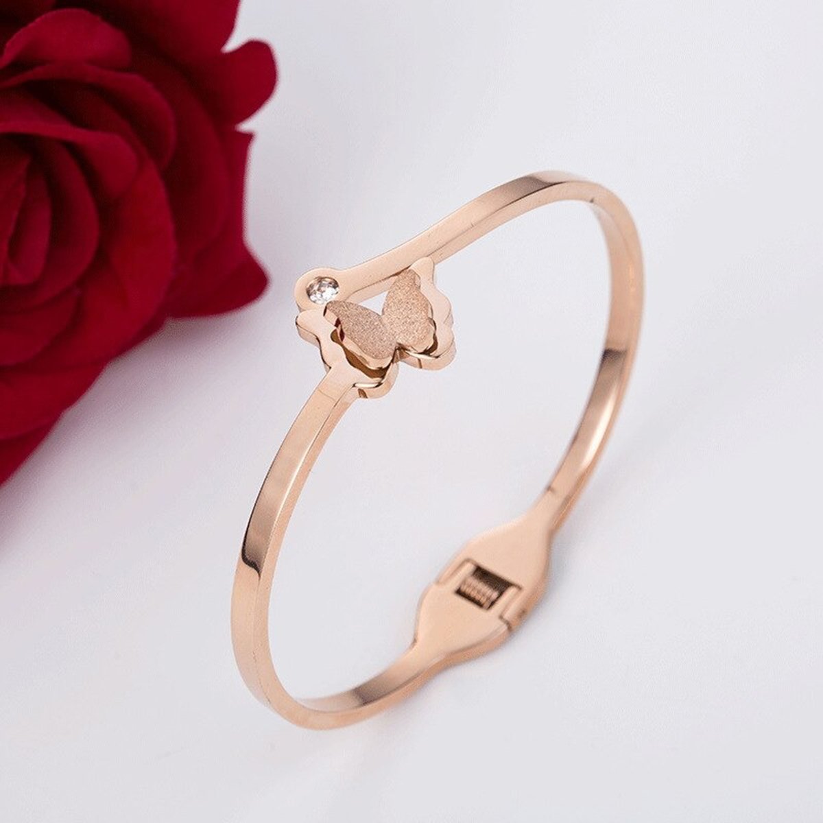 Butterfly Stainless Steel Pink Openable Kada For Women Bulk Secondary image