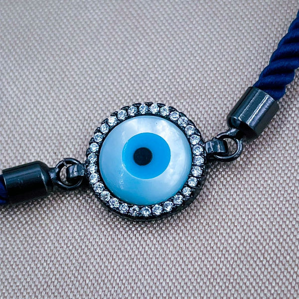 Evil Eye Copper Blue Black CZ Mother Of Pearl Thread Bracelet Bulk Secondary image