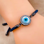 Evil Eye Copper Blue Black CZ Mother Of Pearl Thread Bracelet Bulk