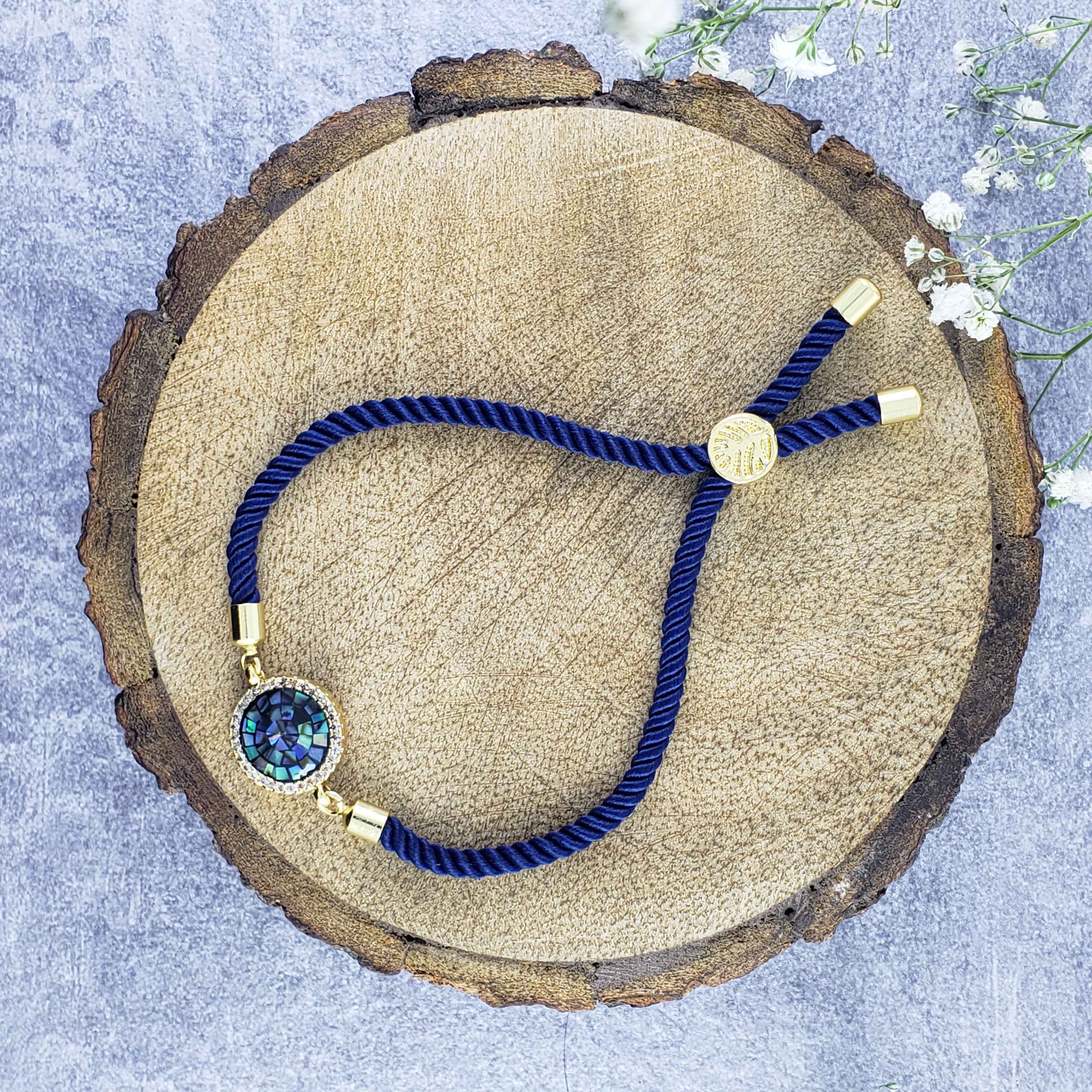 Round American Diamond Gold Blue Thread Bracelet For Women Bulk