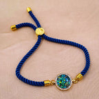 Round American Diamond Gold Blue Thread Bracelet For Women Bulk