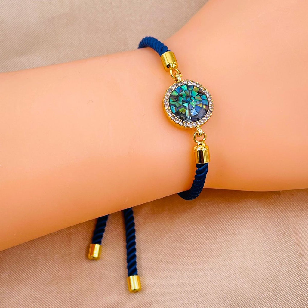 Round American Diamond Gold Blue Thread Bracelet For Women Bulk