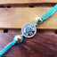 Round American Diamond Gold Blue Thread Rakhi For Men Bulk