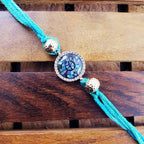 Round American Diamond Gold Blue Thread Rakhi For Men Bulk