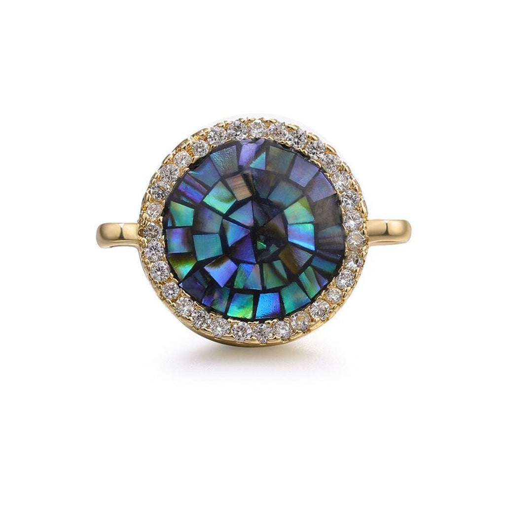 Round Abalone Gold Zircon Copper Charm For Women Bulk