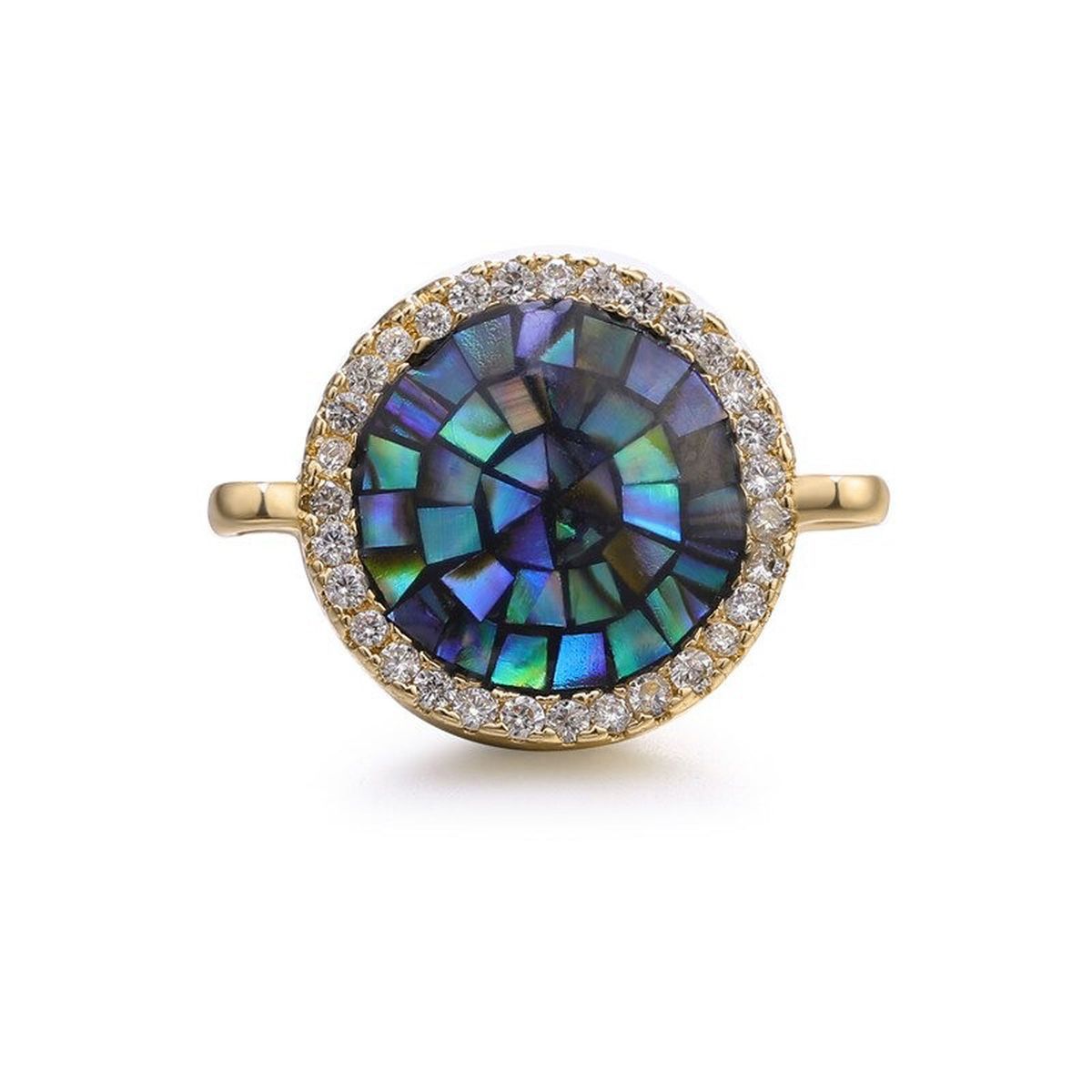 Round Abalone Gold Zircon Copper Charm For Women Bulk