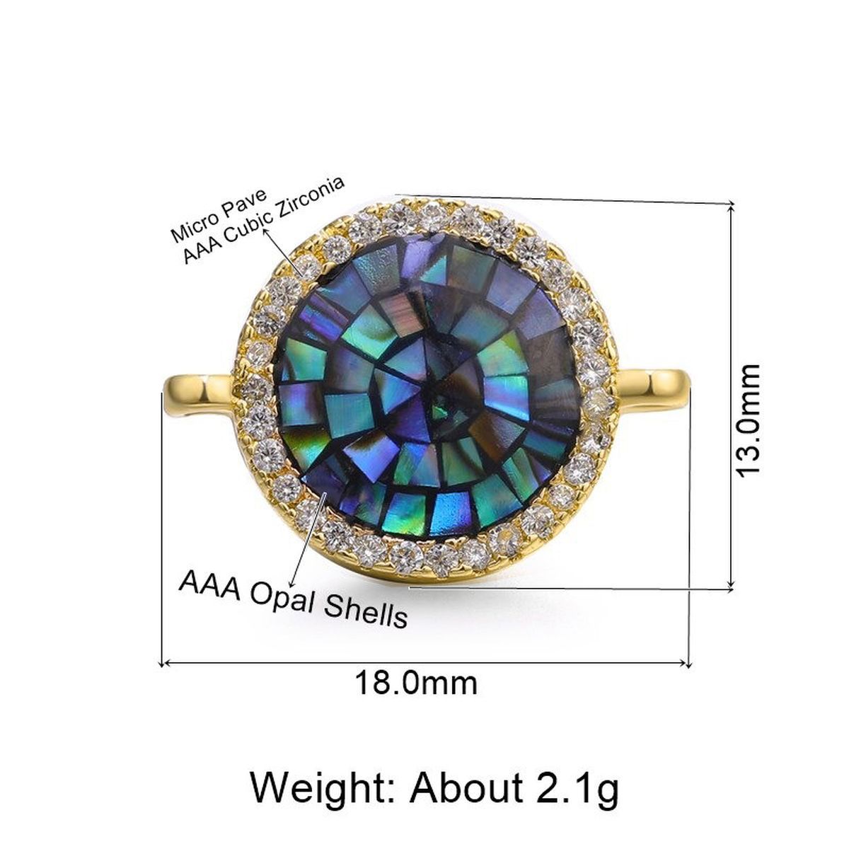 Round Abalone Gold Zircon Copper Charm For Women Bulk