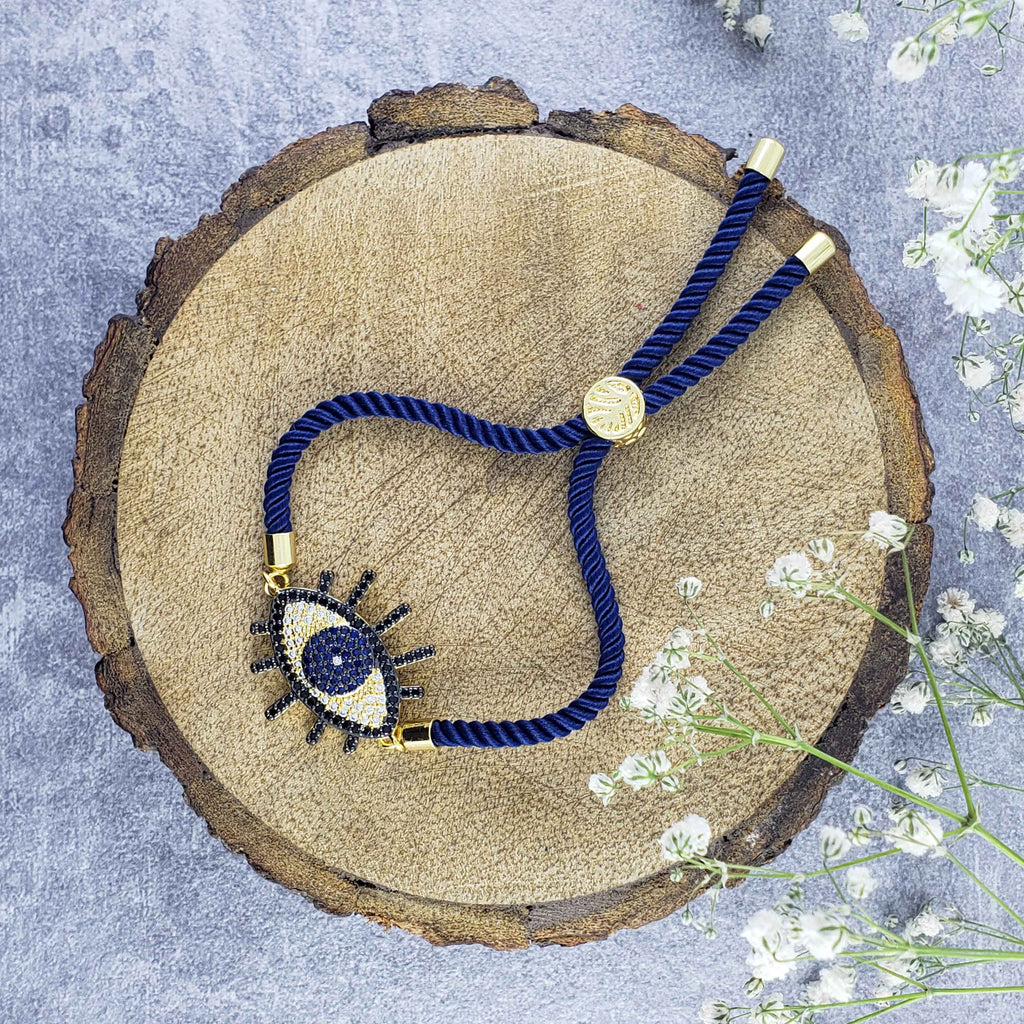 Evil Eye American Diamond Gold Blue Thread Bracelet For Women Bulk