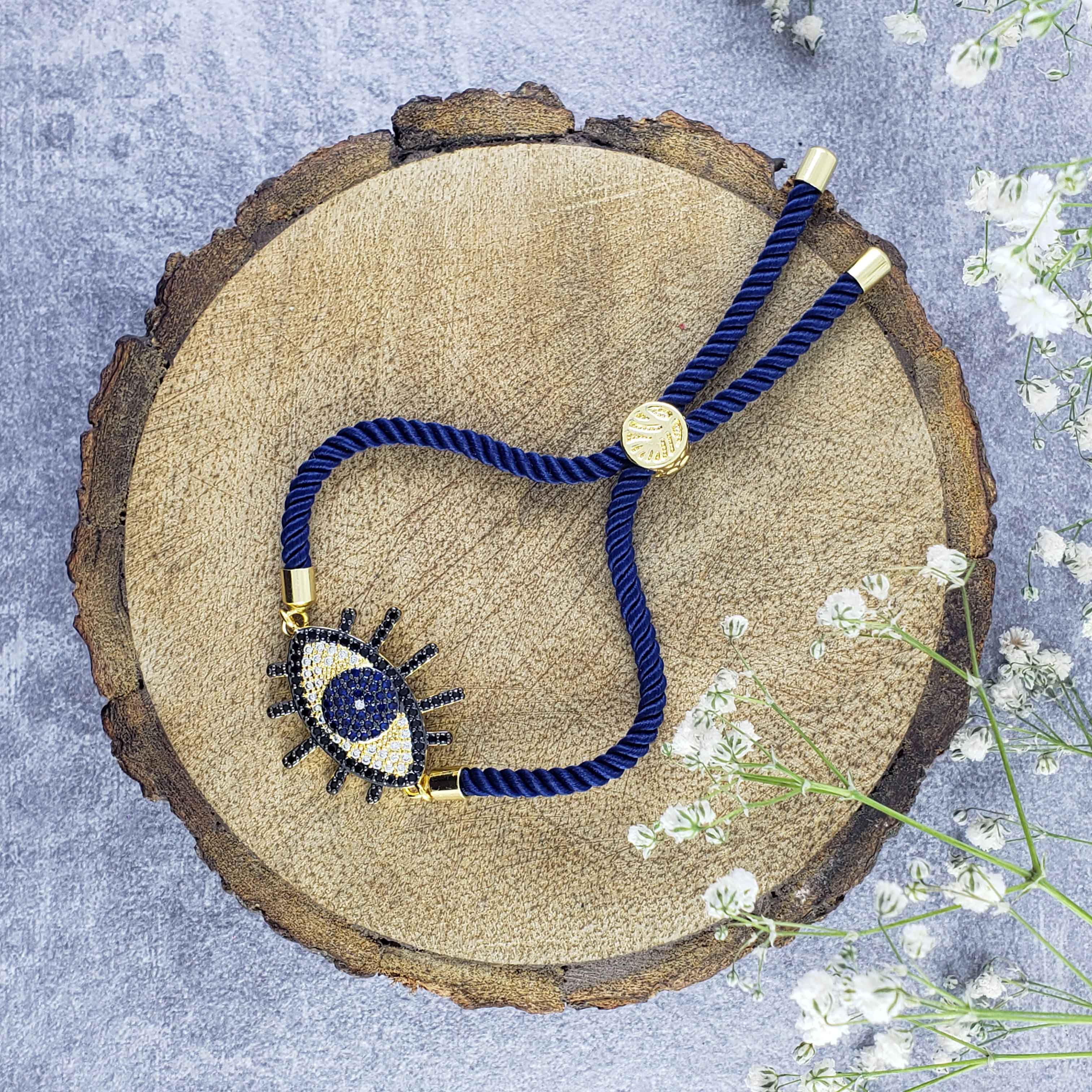 Evil Eye American Diamond Gold Blue Thread Bracelet For Women Bulk