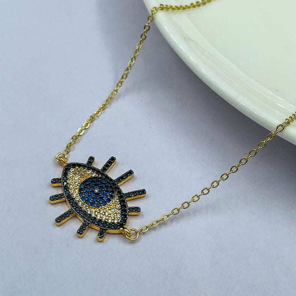 CZ Crystals Blue Black Gold Evil Eye Necklace Pendant Chain Girls Bulk Main image