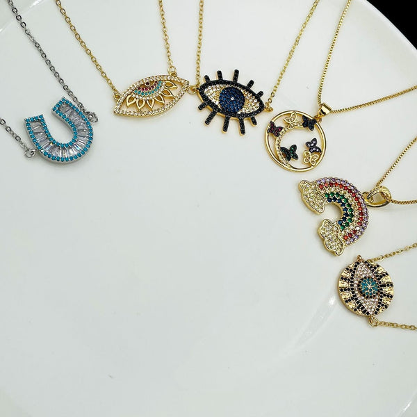 CZ Crystals Blue Black Gold Evil Eye Necklace Pendant Chain Girls Bulk Secondary image