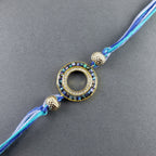 Round Gold Blue Cubic Zirconia Beads Thread Rakhi For Men Bulk