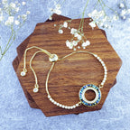 Round Gold Blue Cubic Zirconia Slider Adjustable Bracelet Women Bulk