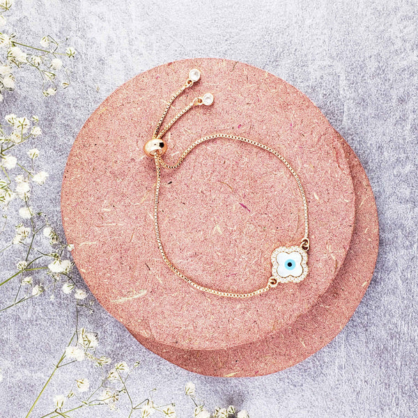 Flower Evil Eye Rose Gold CZ Slider Adjustable Bracelet Bulk Main image