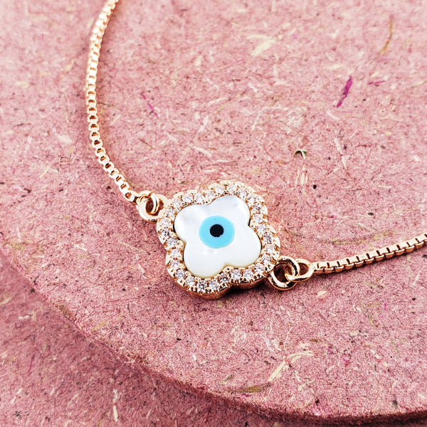 Flower Evil Eye Rose Gold CZ Slider Adjustable Bracelet Bulk Secondary image