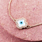 Flower Evil Eye Rose Gold CZ Slider Adjustable Bracelet Bulk