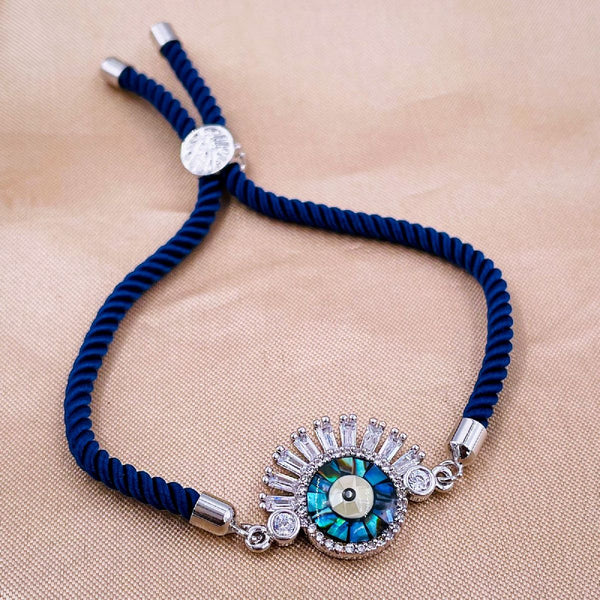 Eyelash Evil Eye Copper Silver Blue CZ Thread Bracelet Bulk Main image