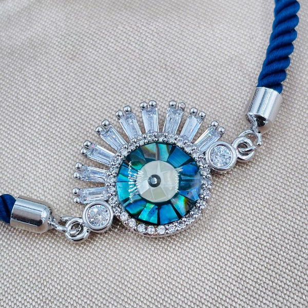 Eyelash Evil Eye Copper Silver Blue CZ Thread Bracelet Bulk Secondary image