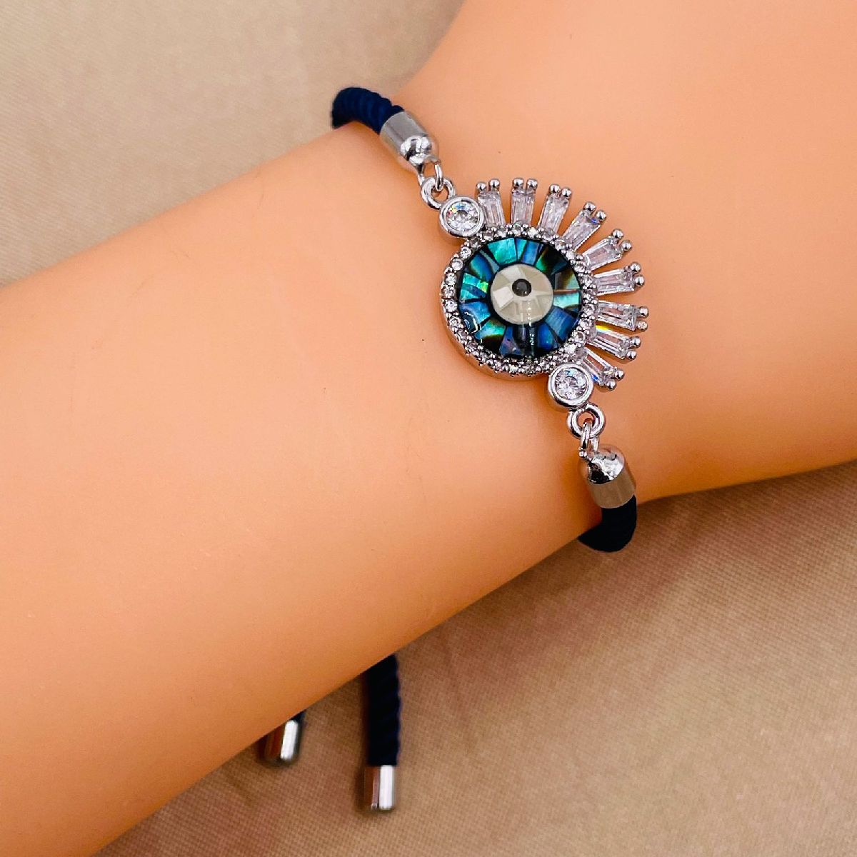 Eyelash Evil Eye Copper Silver Blue CZ Thread Bracelet Bulk