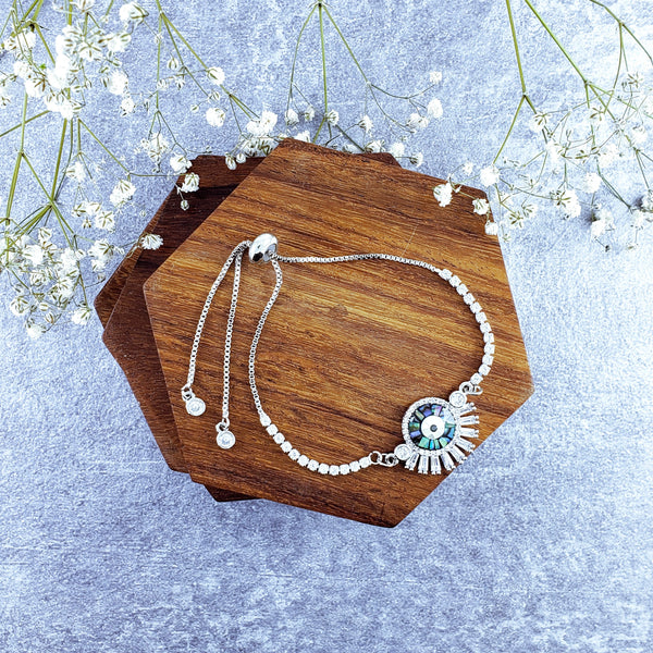 Eyelash Evil Eye Blue Silver CZ Slider Adjustable Bracelet Bulk Main image