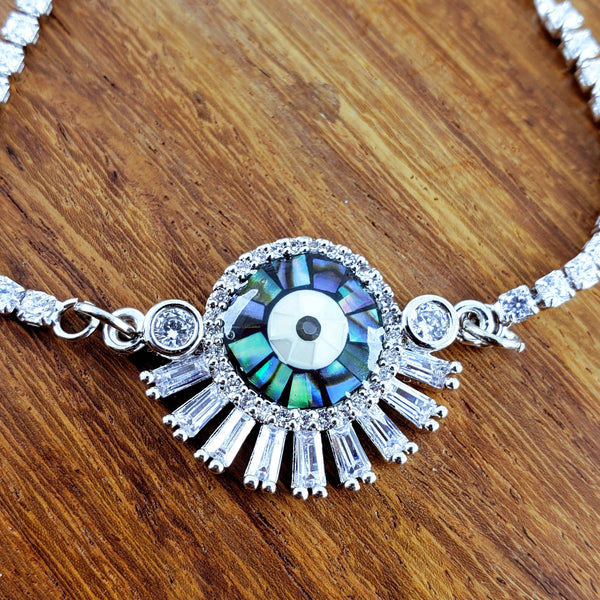 Eyelash Evil Eye Blue Silver CZ Slider Adjustable Bracelet Bulk Secondary image