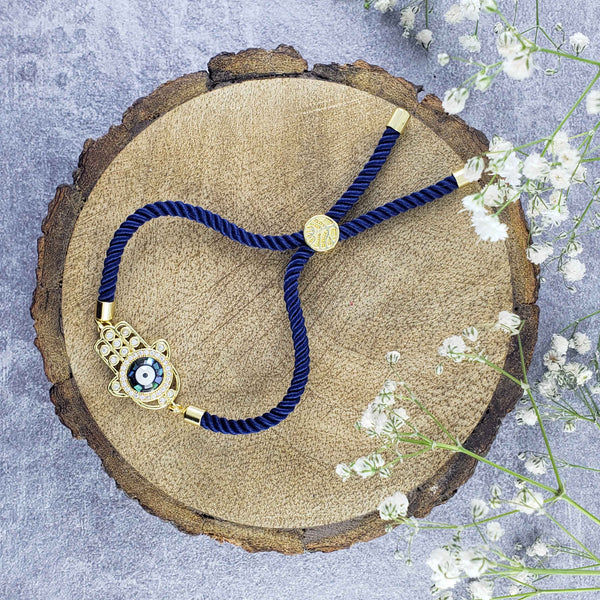 Hamsa Evil Eye American Diamond Gold Blue Thread Bracelet Women Bulk Main image