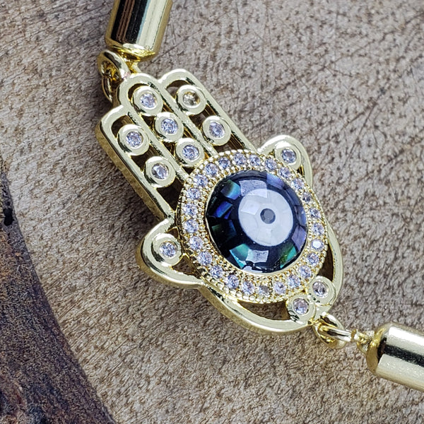 Hamsa Evil Eye American Diamond Gold Blue Thread Bracelet Women Bulk Secondary image