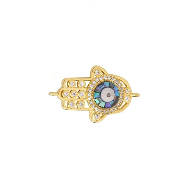 Evil Eye Hamsa Filigree Gold Zircon Copper Charm For Women Bulk Main image