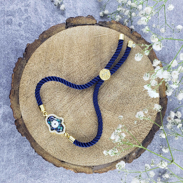Hamsa American Diamond Crystal Gold Blue Thread Bracelet Women Bulk Main image