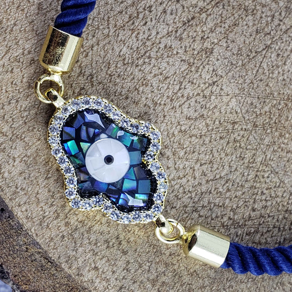 Hamsa American Diamond Crystal Gold Blue Thread Bracelet Women Bulk Secondary image
