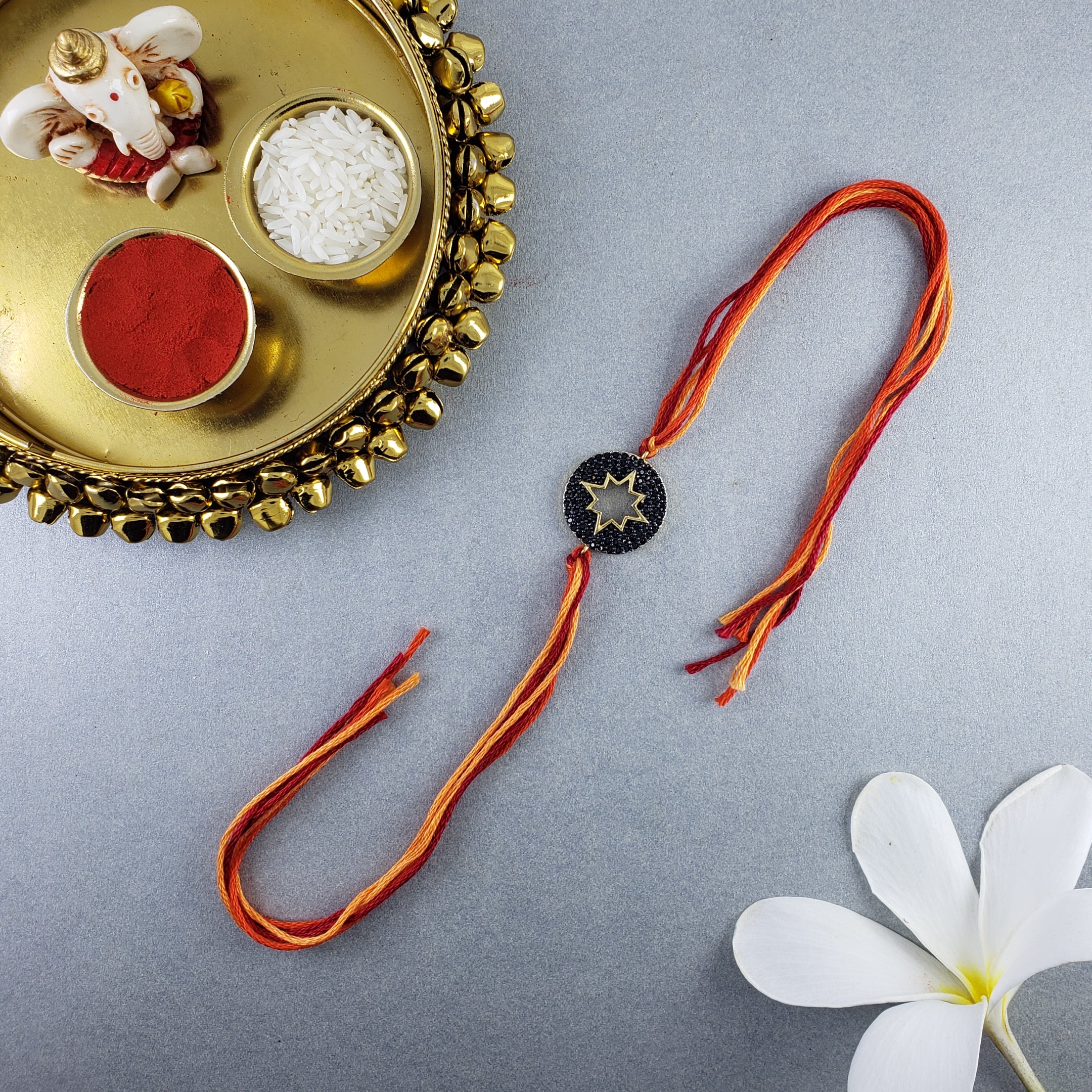 Round Star Black Crystal Thread Rakhi For Men Bulk