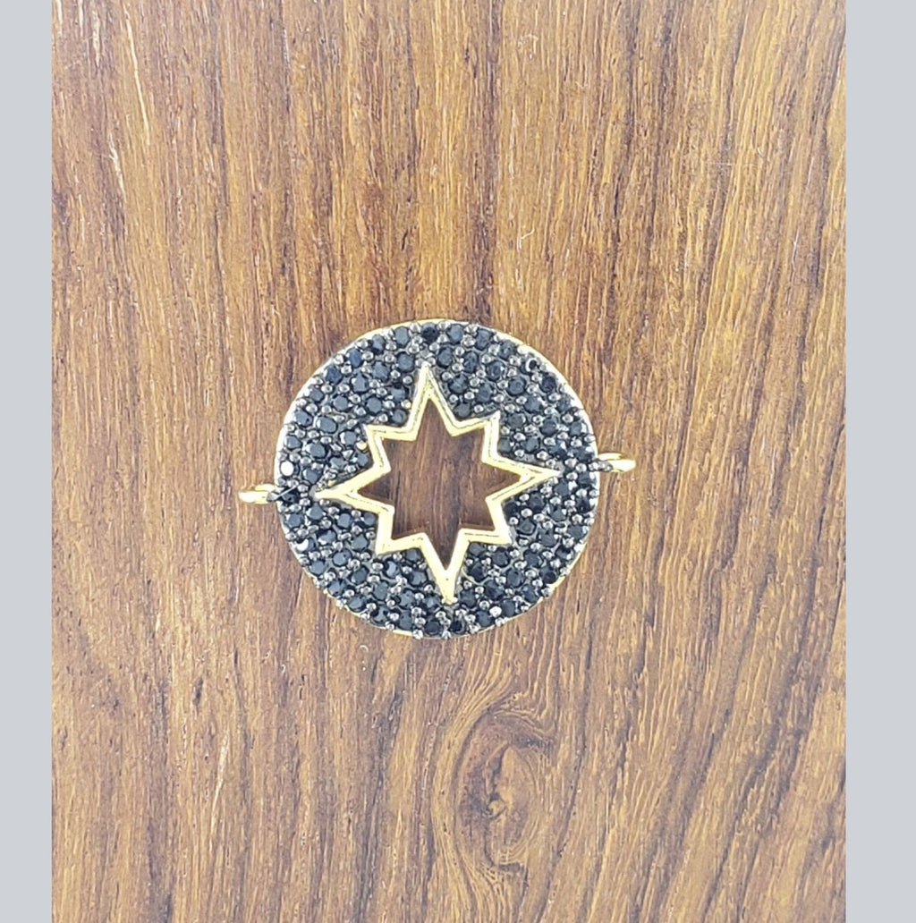 Round Star Gold Black Zircon Copper Charm For Women Bulk