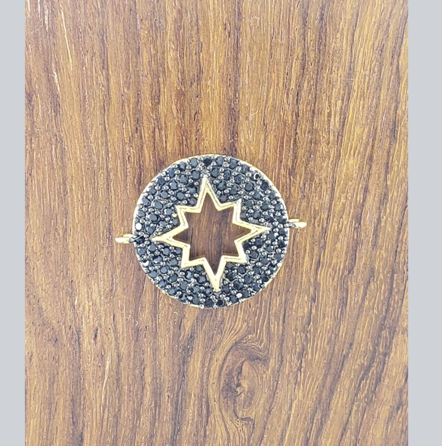 Round Star Gold Black Zircon Copper Charm For Women Bulk
