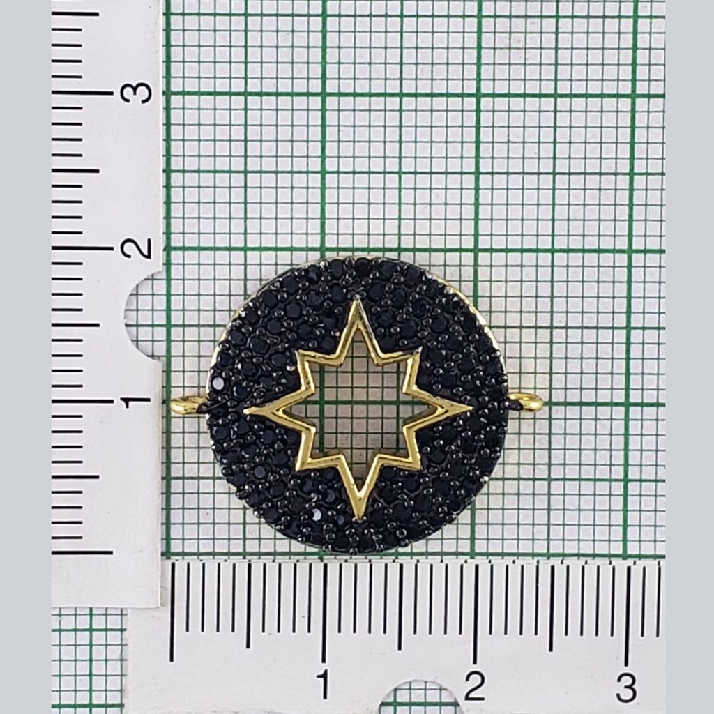Round Star Gold Black Zircon Copper Charm For Women Bulk