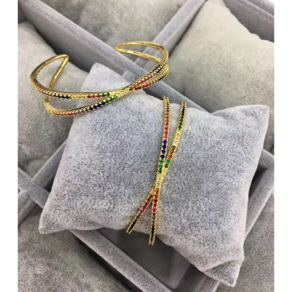 Ramola Rainbow Crystal Copper Single Cuff Kada Bangle For Women Bulk Main image